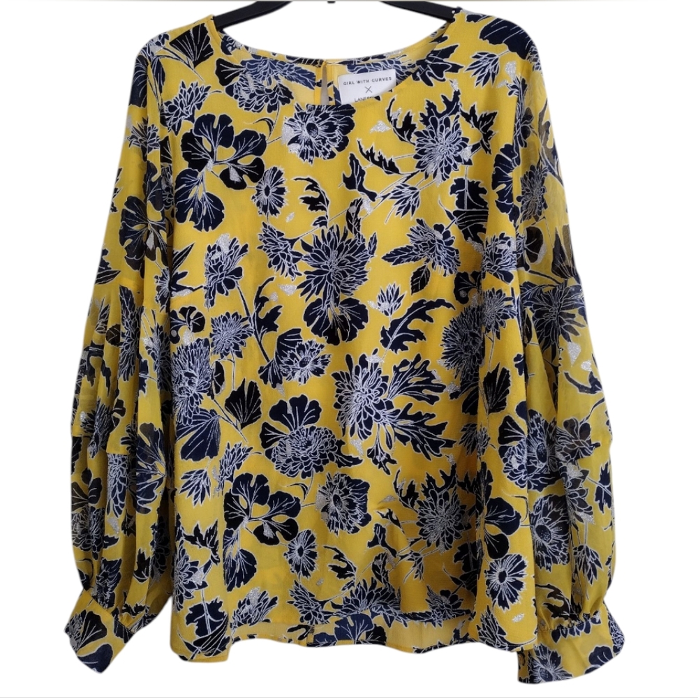 Girls With Curves X Lane Bryant Yellow Floral Top Size 18